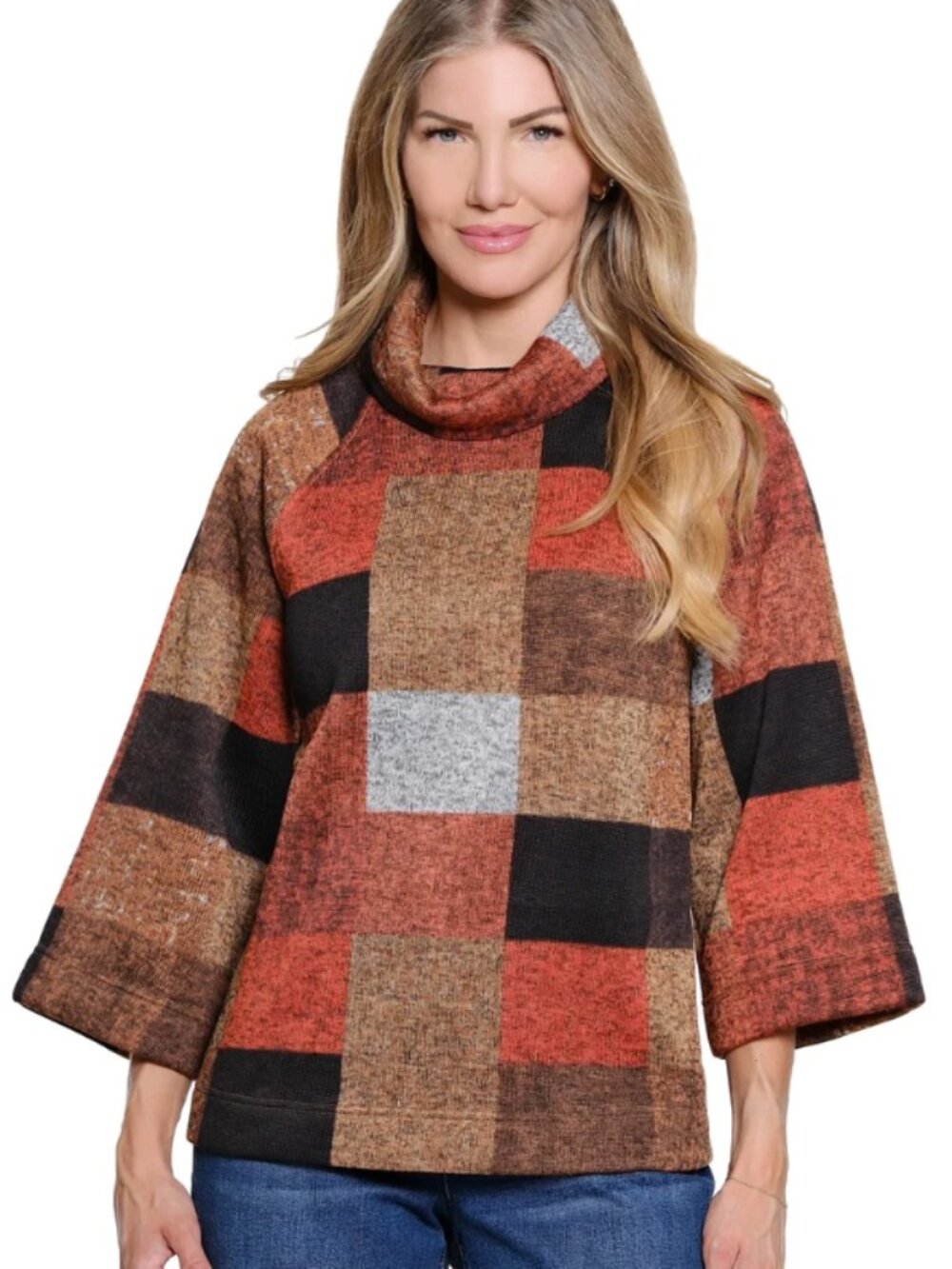 NWT! Ali Miles Woven Popover Tunic Plaid Multi Size Large